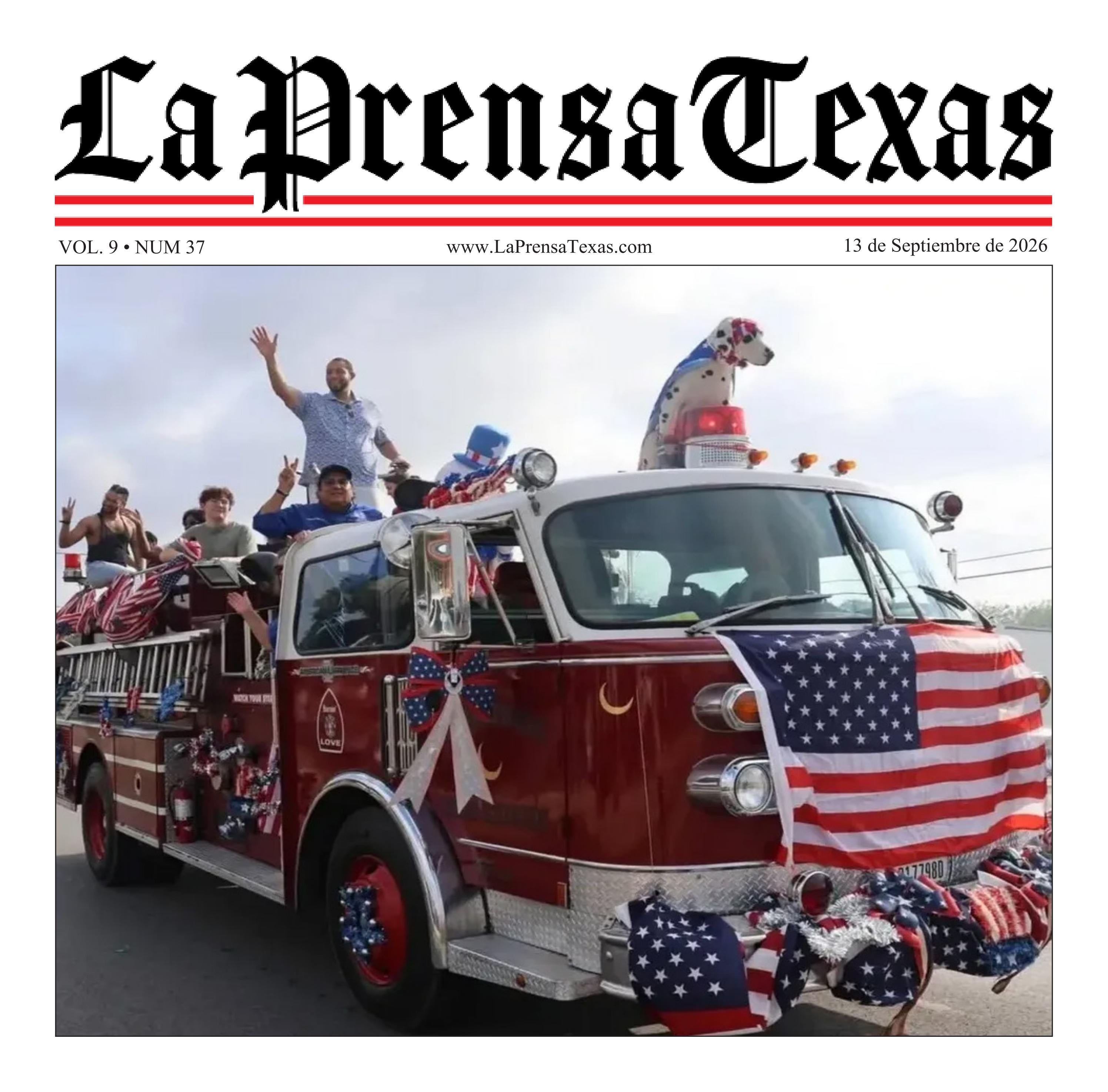 Front page of the Sunday, September 13, 2026 edition of La Prensa Texas